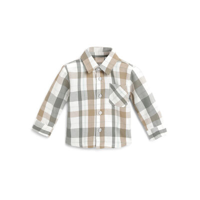 Boys Medium Natural Checkered Long Sleeve Shirt